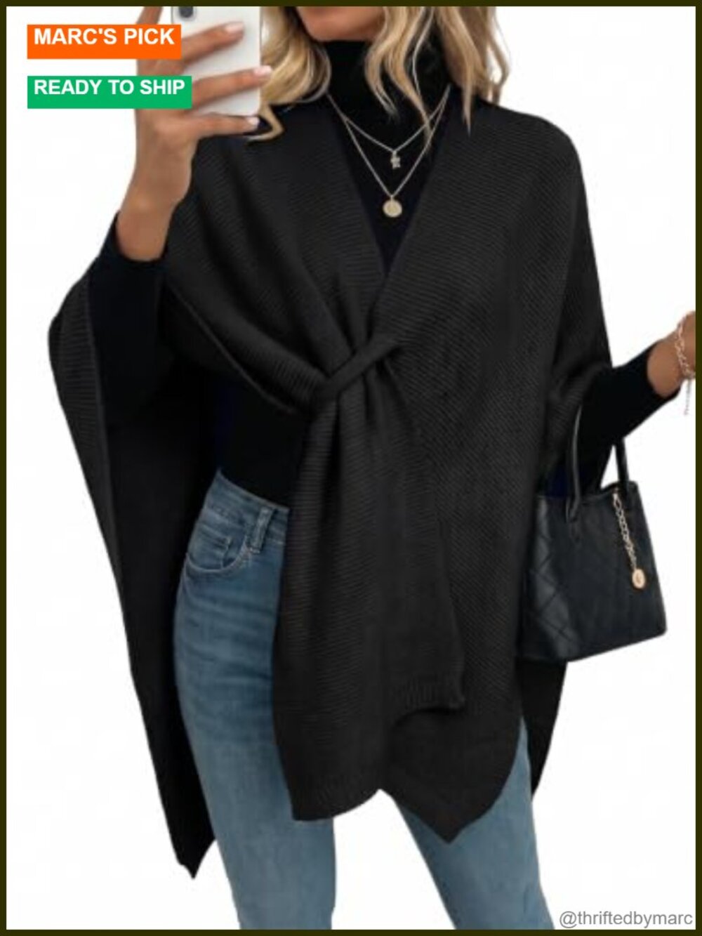 Shawl Wrap Poncho Sweater Soft Stretchy Knit Open Front Cape